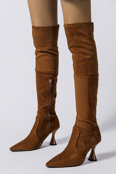 Suede Pointed Toe Patchwork Stretchy Over the Knee Boots