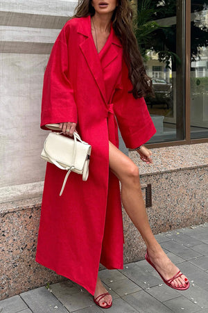 Lapel Tie-up Cotton Linen Dress