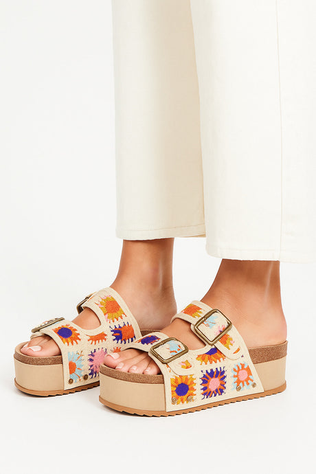Boho Floral Embroidery Platform Sandals