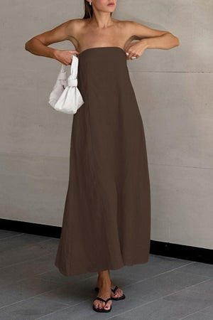 Cotton Linen Smocked Strapless Dress