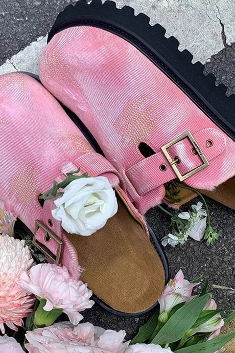 Distressed Denim Closed-toe Slip-on Flat