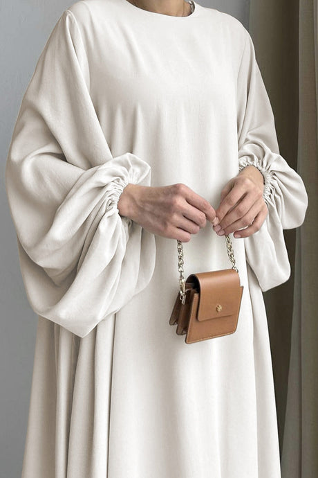 Puff Sleeve Solid Color Maxi Dress