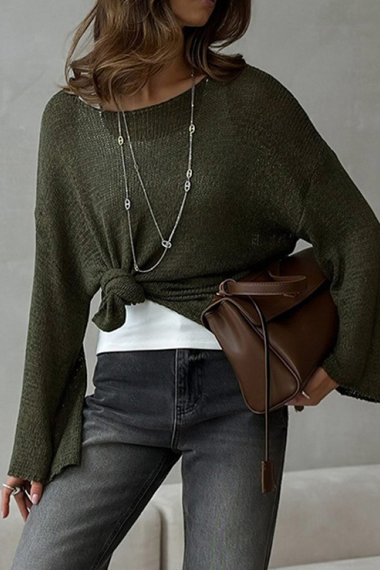 Crew Neck Hollow Out Knit Cover-up Sweater