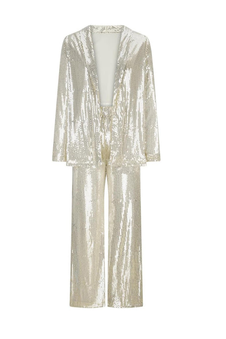 Arolora Sequin Long Sleeve Blazer Flare Long Pants Set