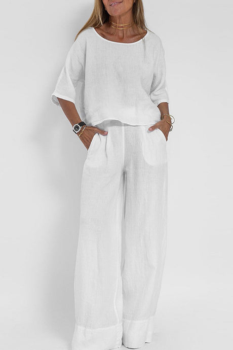 Arolora Solid Color Half Sleeve Cotton Shirt Pants Set