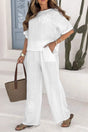 Arolora Floral embroidery Solid Color Shirt Two-piece Set
