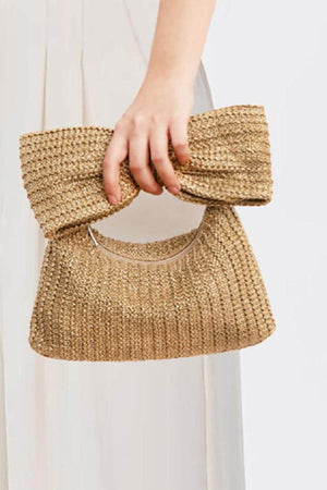 Arolora Bow Hand Made Straw Woven Clutch