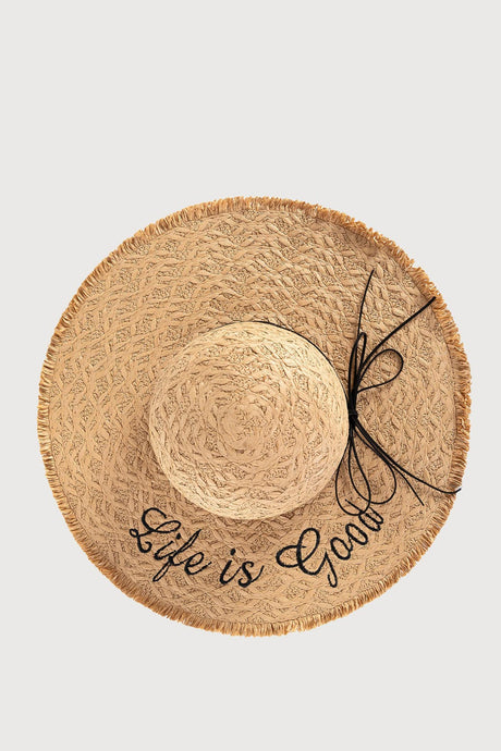 Arolora Handmade Solid Color Straw Bag With Hat