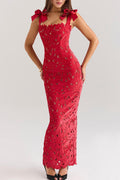 Arolora Bow Straps Hollow Out Maxi Dress