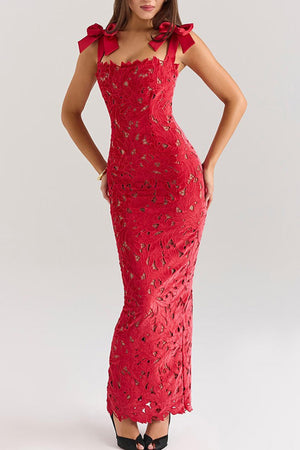 Arolora Bow Straps Hollow Out Maxi Dress