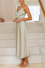 Arolora Satin Cowl-Neck Cami Dress