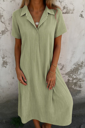 Arolora V-Neck Solid Color Short-Sleeve Shirt Dress