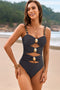 Arolora Contrast Color Metal Buckle Cutout Swimsuit