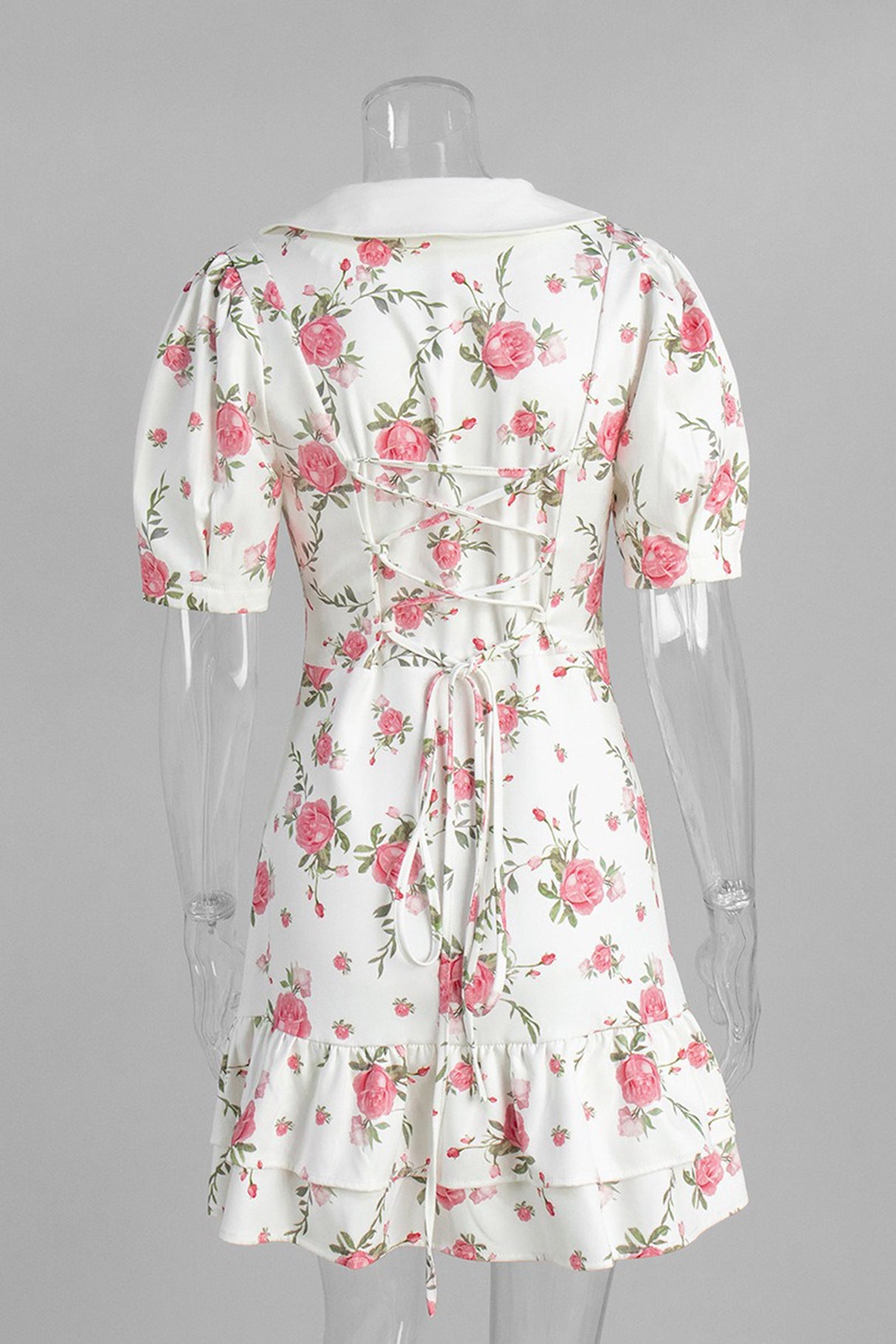 Arolora V-Neck Puff Sleeve A-line Ruffle Mini Dress