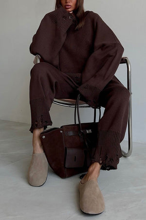 Raw Edge Crew Neck Sweater Set