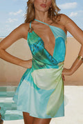 Arolora Floral Cowl Neck One-shoulder Mini Dress