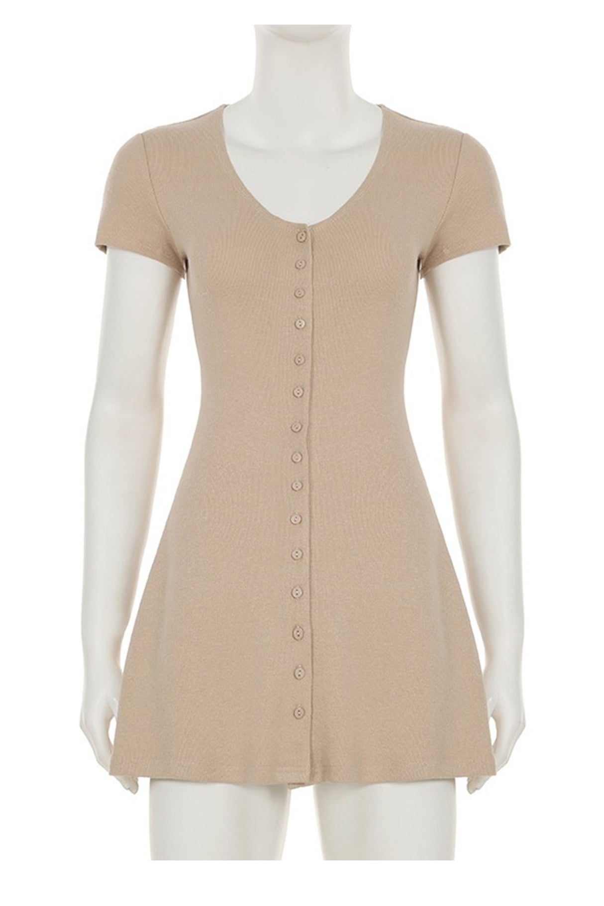 V Neck Single-breasted A-line Knit Dress