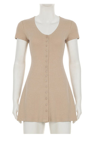 V Neck Single-breasted A-line Knit Dress