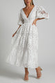 Arolora V-neck Lace Embroidery Hollow Waist Dress