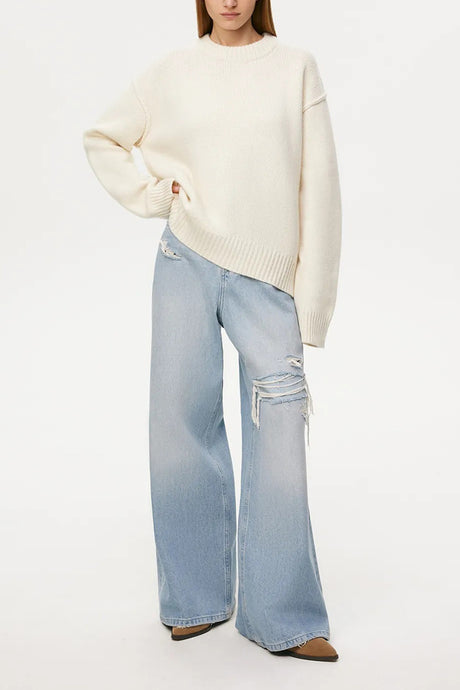 Round Neck Solid Color Pullover Sweater