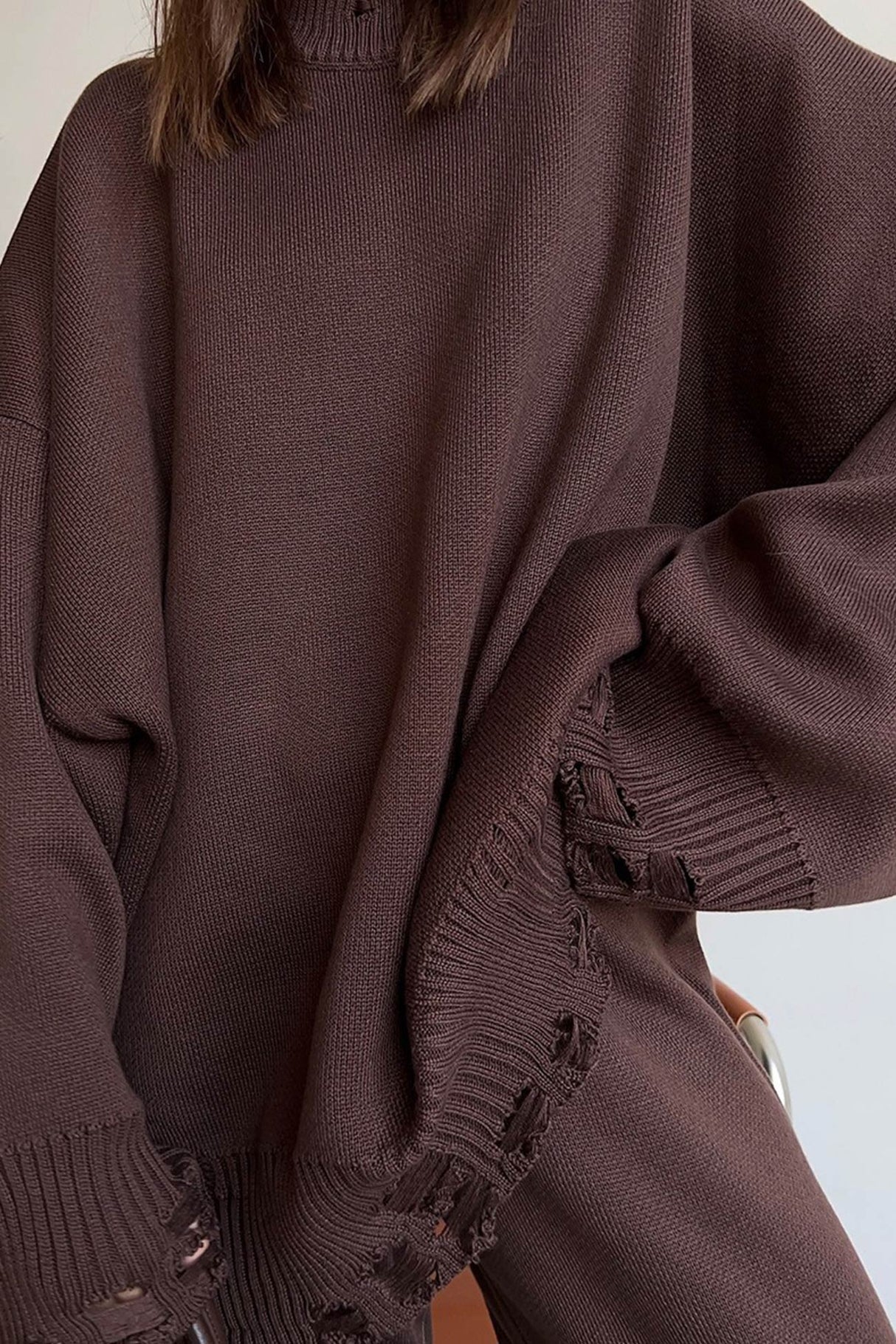 Raw Edge Crew Neck Sweater Set