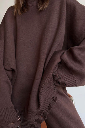 Raw Edge Crew Neck Sweater Set