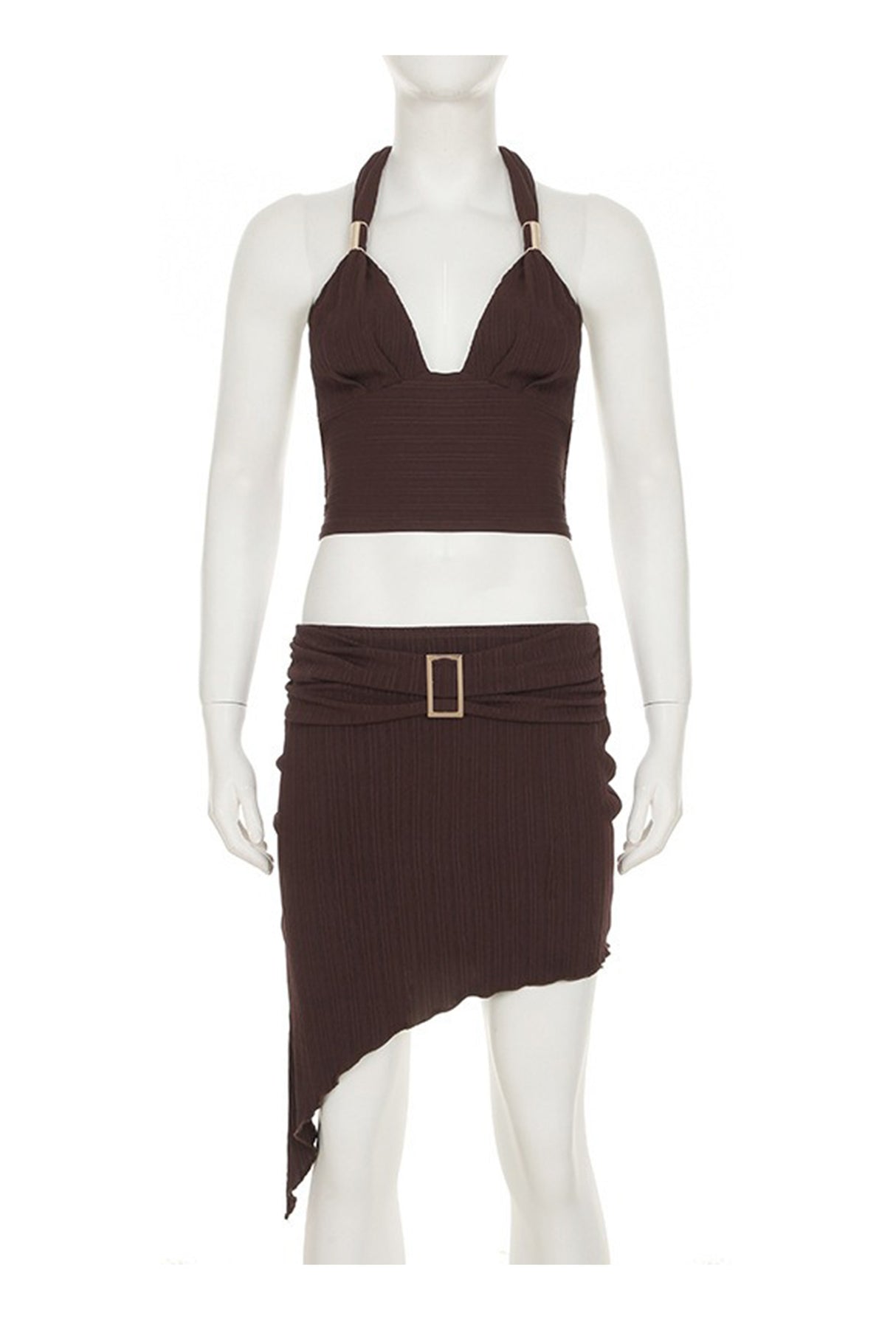 Halterneck Tie-up Vest Irregular Skirt Set