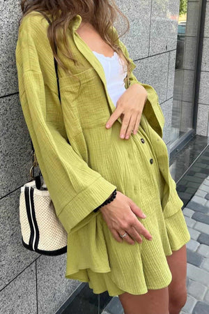 Single-breasted Three-quarter Sleeve Shirt Set