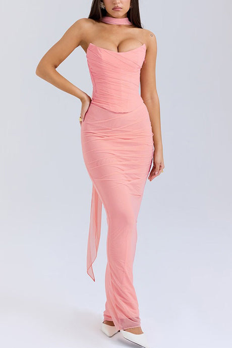 Mesh Corset Vest Pack Hip Skirt Set