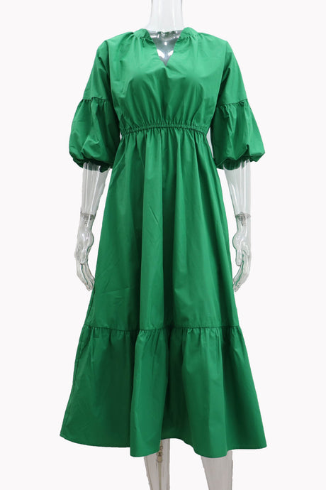 Arolora Half Sleeve V Neck High Waist Midi Dress