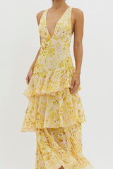 Arolora Floral Print Tie-up Back Chiffon Tiered Dress