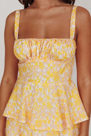 Arolora Floral Print Tie-up Tiered Midi Dress
