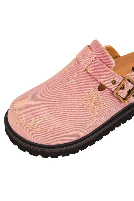 Distressed Denim Closed-toe Slip-on Flat