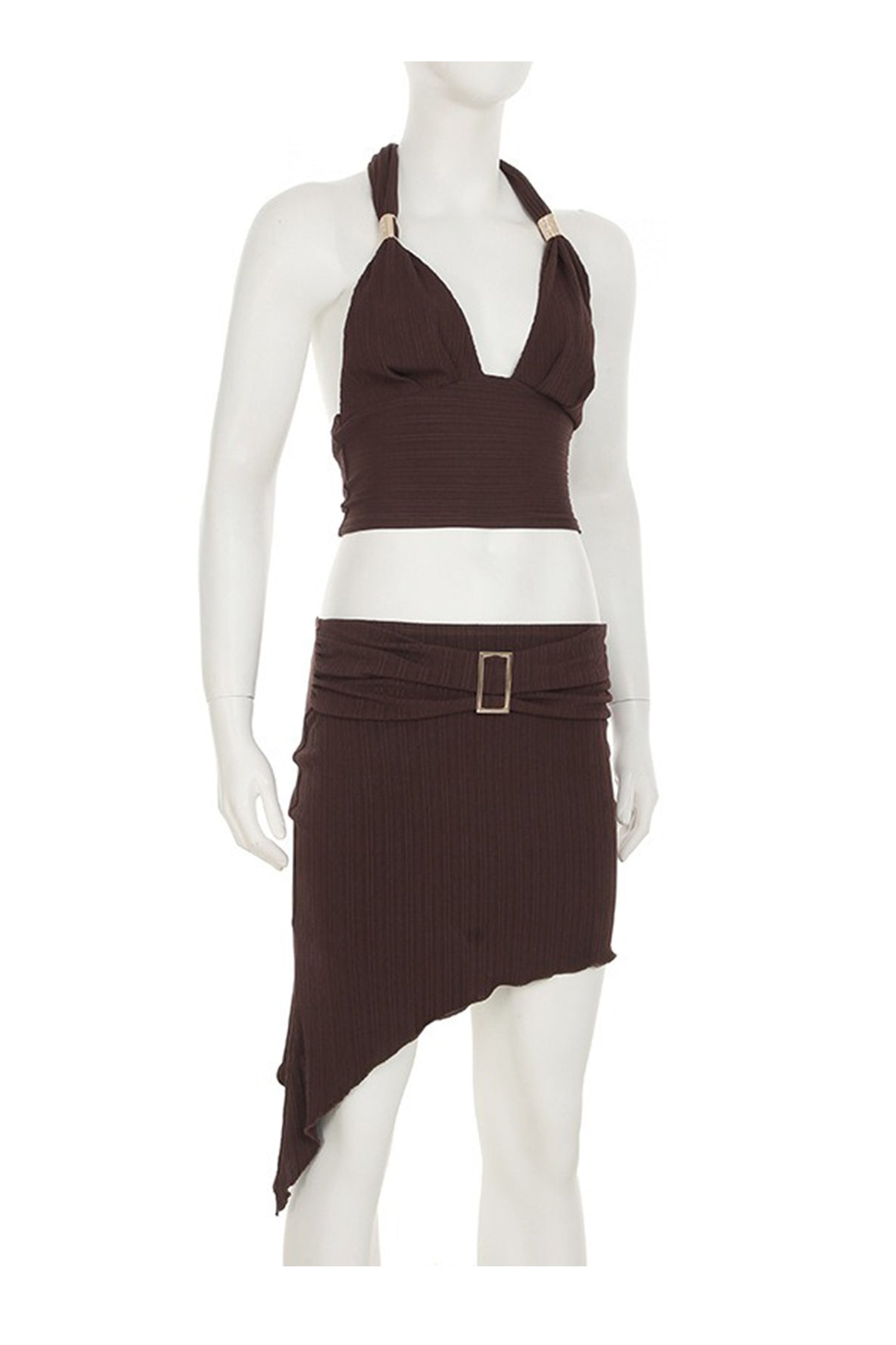 Halterneck Tie-up Vest Irregular Skirt Set