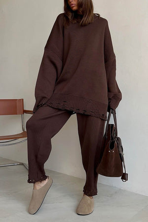 Raw Edge Crew Neck Sweater Set