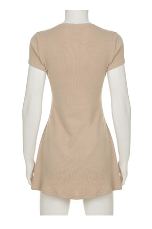 V Neck Single-breasted A-line Knit Dress