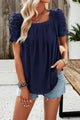 Arolora Square Neck Puff Sleeve Hollow Out Blouse