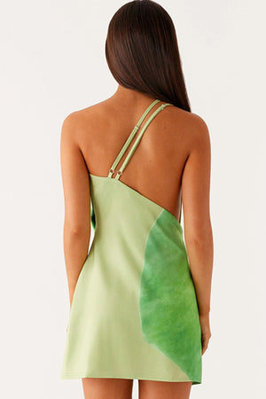 Arolora Floral Cowl Neck One-shoulder Mini Dress