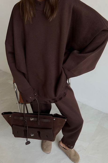 Raw Edge Crew Neck Sweater Set