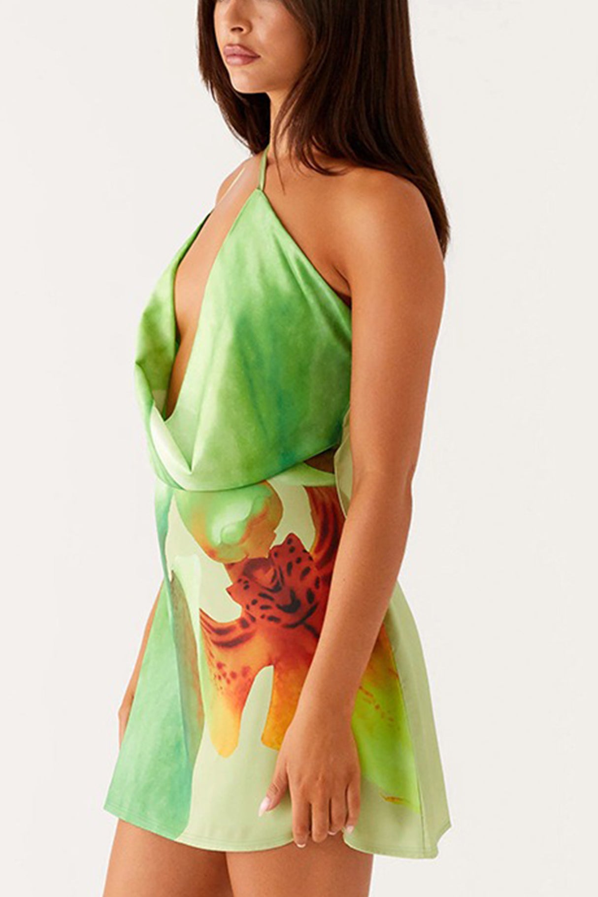 Arolora Floral Cowl Neck One-shoulder Mini Dress