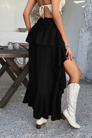 Arolora Solid Color High Rise High-low Tiered Skirt