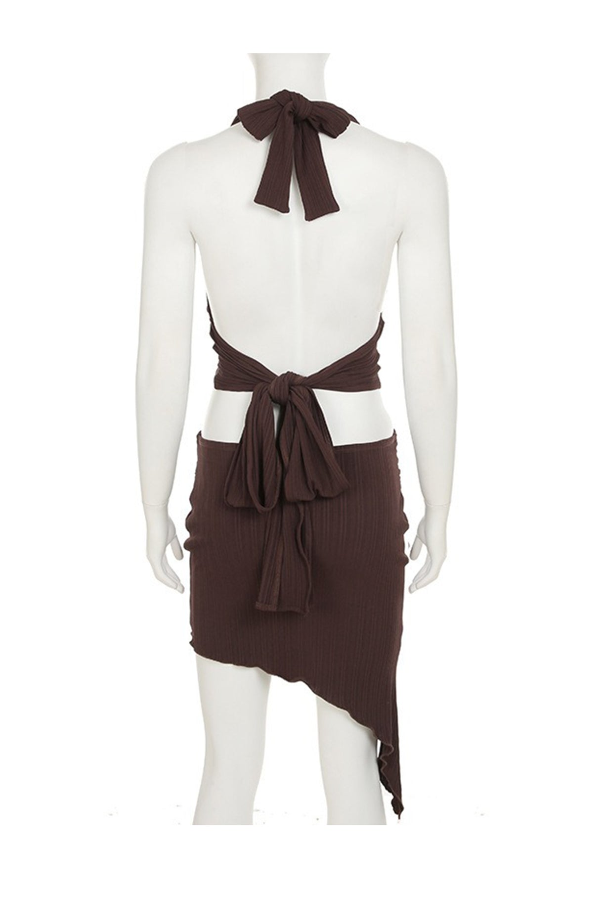Halterneck Tie-up Vest Irregular Skirt Set