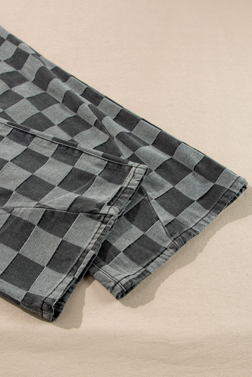 Arolora checkered-high-waist-denim-wide-leg-jeans