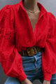Hollow Out Puff Sleeve Blouse