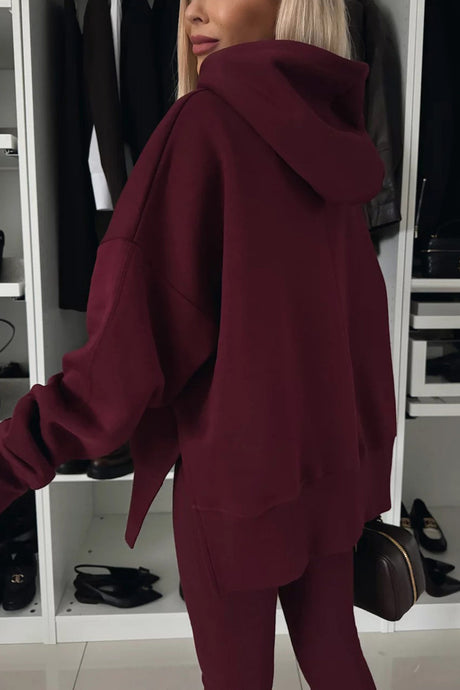 Printed Slit Hem Hoodie Leeging Set