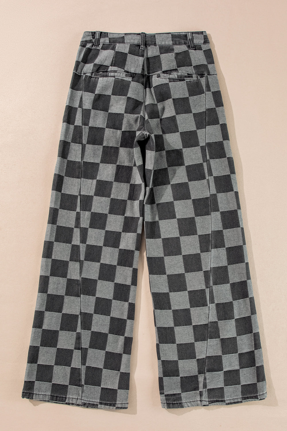 Arolora checkered-high-waist-denim-wide-leg-jeans