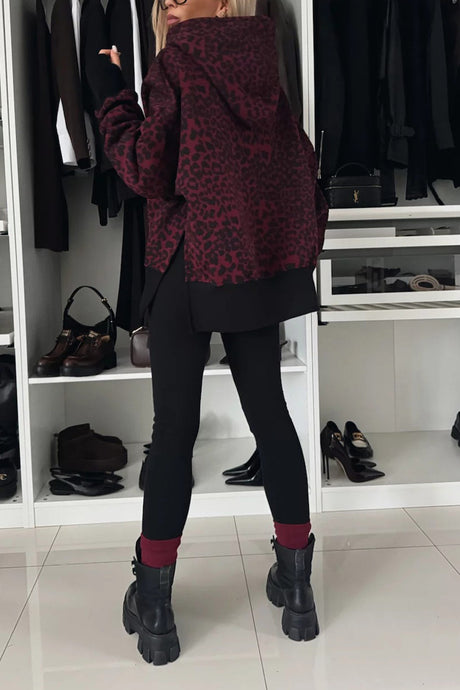 Printed Slit Hem Hoodie Leeging Set