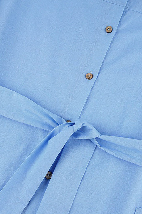 Button-down Strappy Cotton Linen Shirt Dress