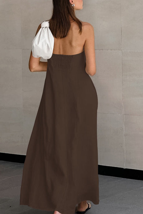 Cotton Linen Smocked Strapless Dress
