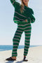 Contrast Striped Long Sleeve Sweater Two Piece Outfits
